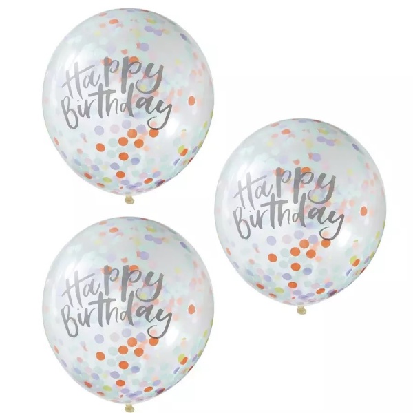 Balóniky latexové transparentné s farebnými konfetami HB 30 cm 5 ks
