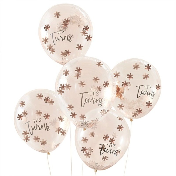 BALNKY latexov transparentn s konfetami Its Twins Rose Gold 30cm 5ks