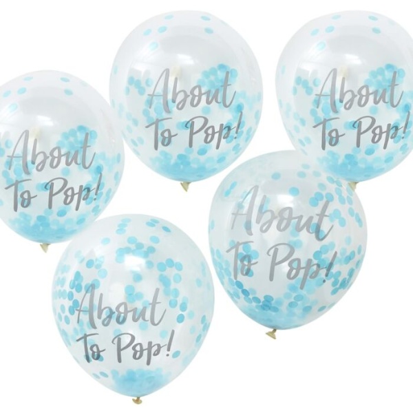 Balóniky latexové transparentné s modrými konfetami About To Pop! 30 cm 5 ks