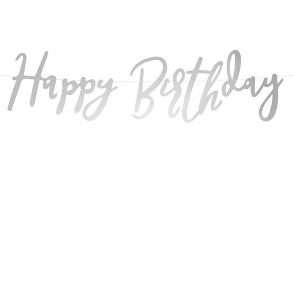 BANNER Happy Birthday strieborný 16,5x62cm