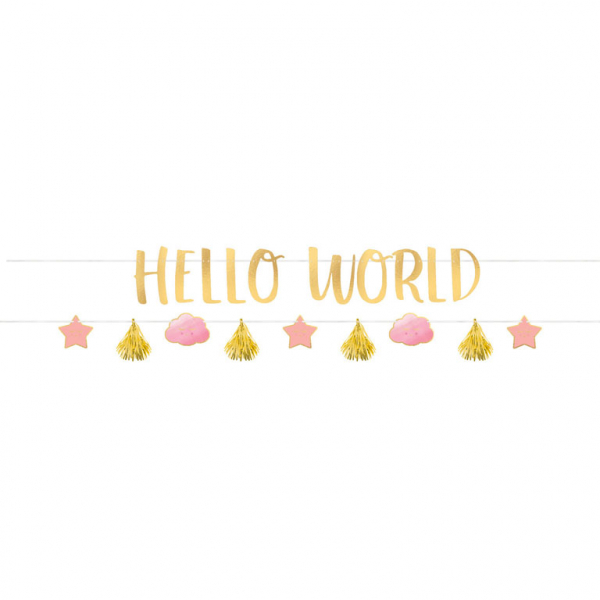 Banner Oh Baby Girl Hello World zlatoružový 2 ks