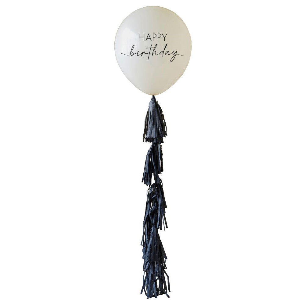 Balón latexový Happy Birthday so strapcovým chvostom telová/čierna 60 cm