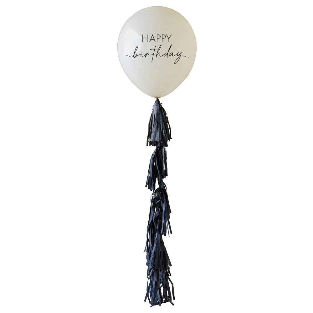 Baln latexov Happy Birthday so strapcovm chvostom telov/ierna 60 cm