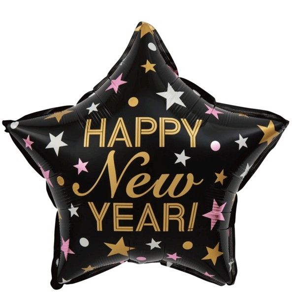 Balónek fóliový HNY hvězda černá 45cm