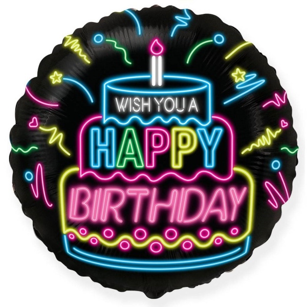 Balónik fóliový Happy Birthday Neon 48 cm
