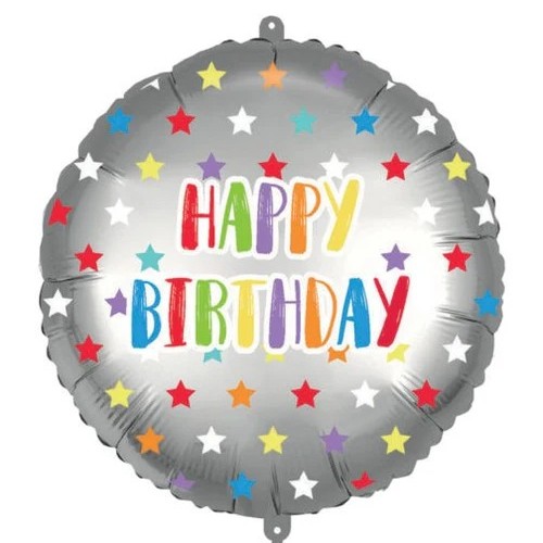 Balnek fliov Happy Birthday stbrn s barevnmi hvzdami 46 cm