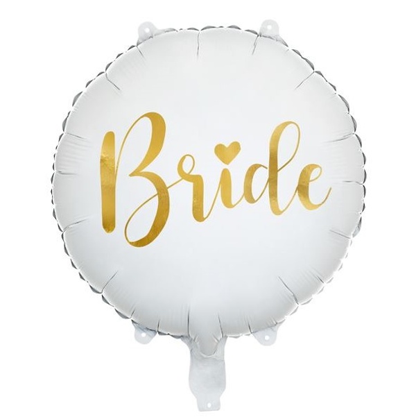 Balónik fóliový biely, zlaté Bride 35 cm