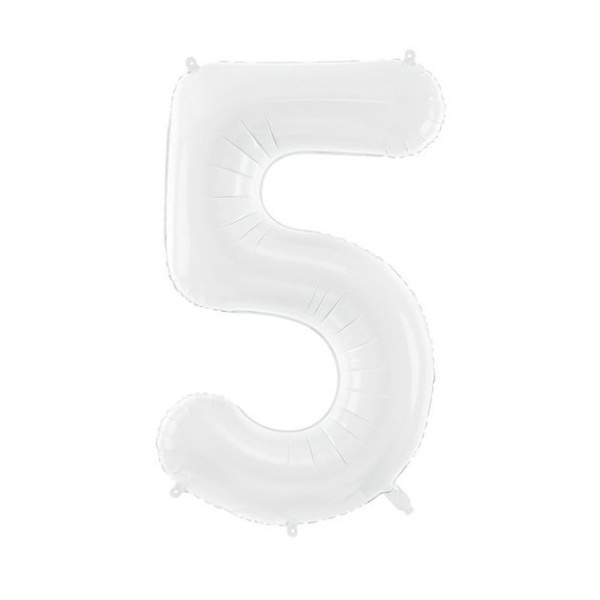 Balónik fóliový biely číslica 5, 86 cm