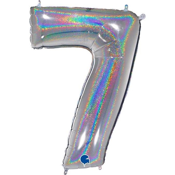 E-shop Balónek fóliový číslice 7 holografická stříbrná 102 cm