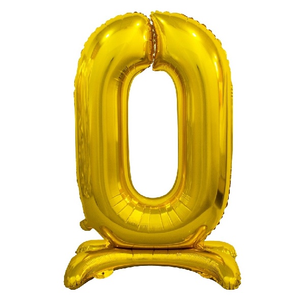 Balónik fóliový číslo 0 na podstavci zlaté 74 cm