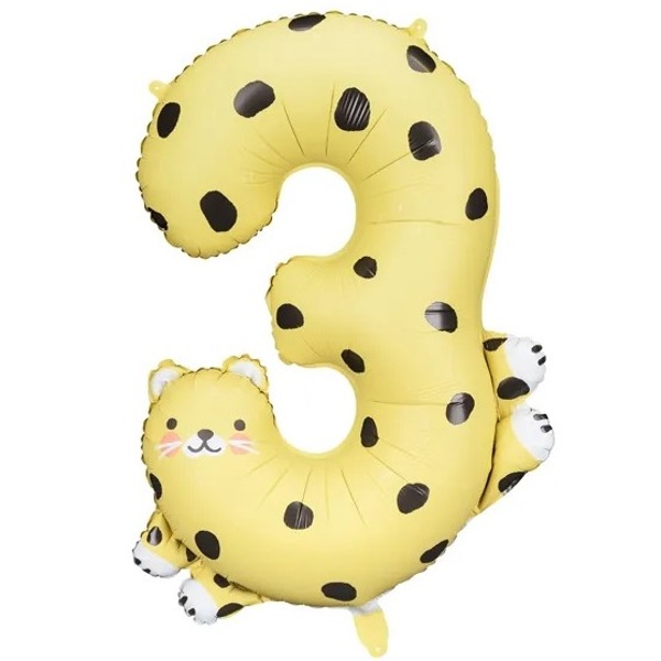 Balónik fóliový číslo 3 Gepard 68 x 98 cm