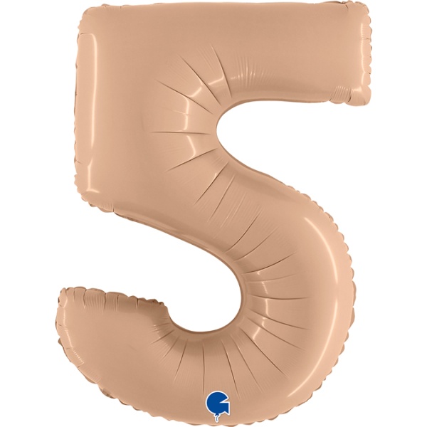 Balónik fóliový číslo 5 Saténová nude 102 cm