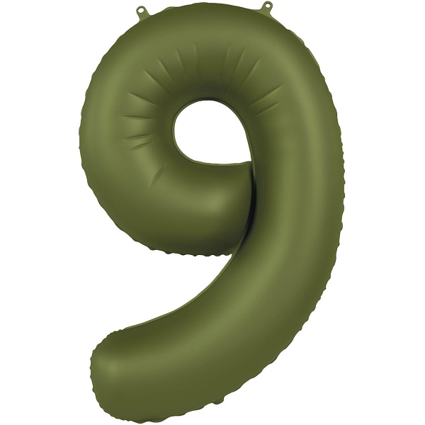 Balónik fóliový číslo 9 Olivovo zelená, matný 86 cm