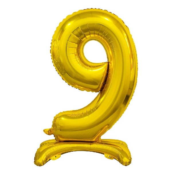 Balónik fóliový číslo 9 na podstavci zlaté 74 cm