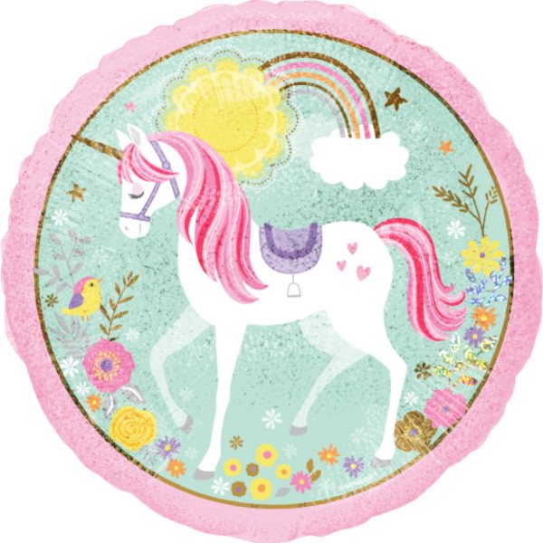 Balónik fóliový holografický Magický jednorožec 43 cm