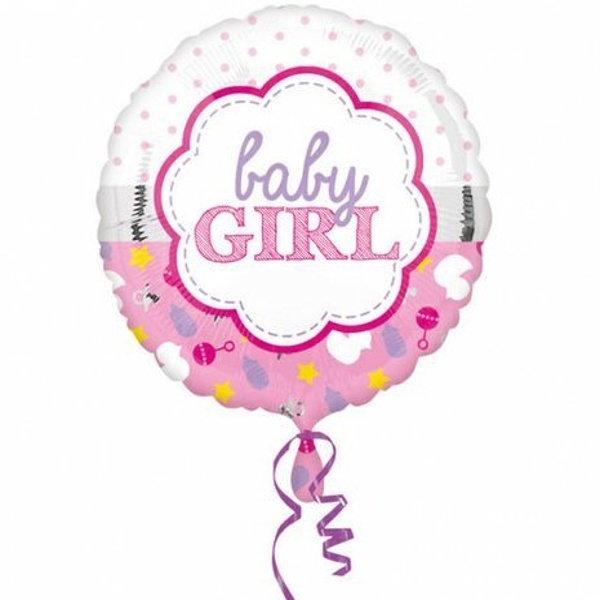 Balónek fóliový kulaty Baby girl 43 cm scallop
