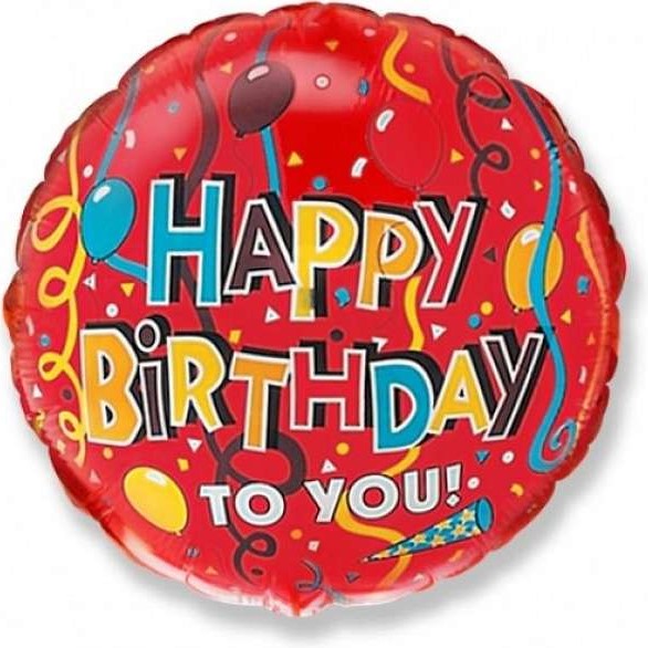 Balónik fóliový okrúhly Happy Birthday červený 48 cm