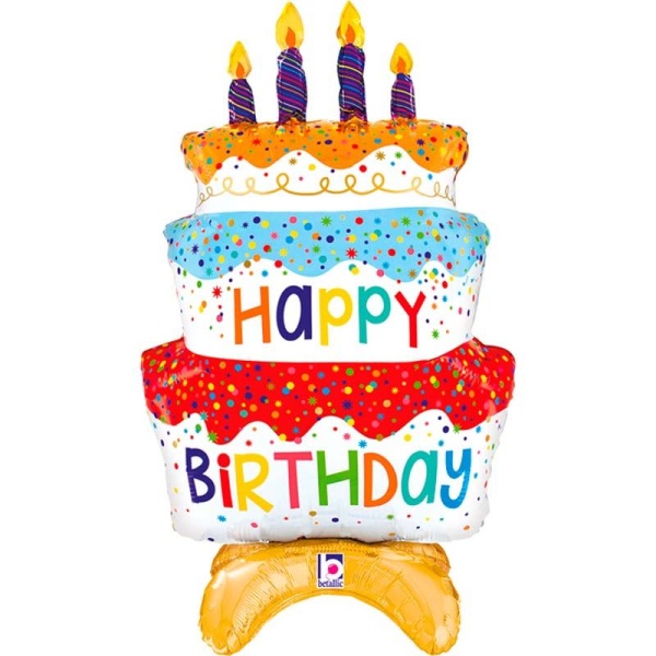 Balónik fóliový samostatne stojaci Torta Happy Birthday 74x73 cm