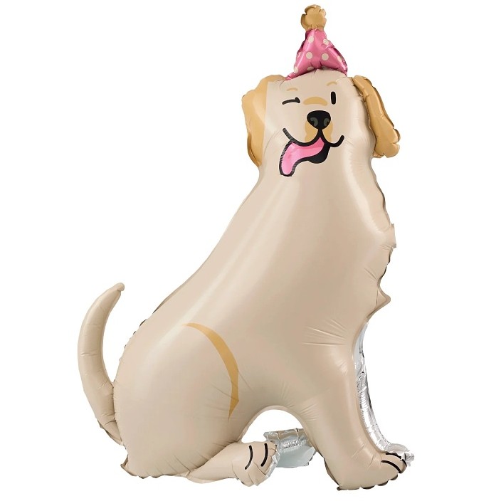 Balónek fóliový stojací Zlatý pes s kloboukem 76x96cm