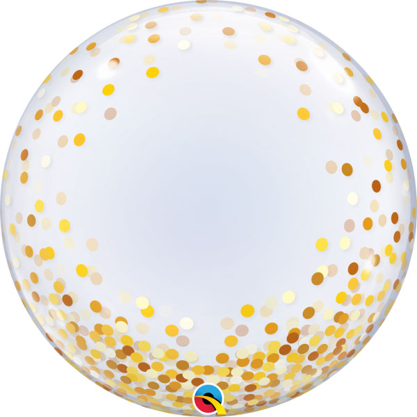 Balónik fóliový transparentný Zlaté konfety 61 cm