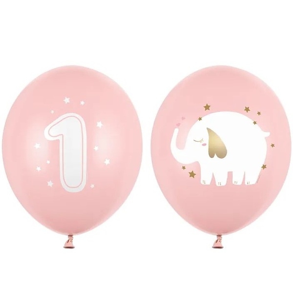 E-shop Balónek latexový 1. narozeniny Slon sv. růžový 30cm 1ks