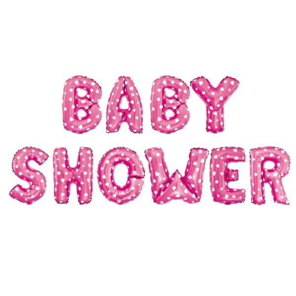 Balónový nápis Baby Shower ružový so srdiečkami 45 cm
