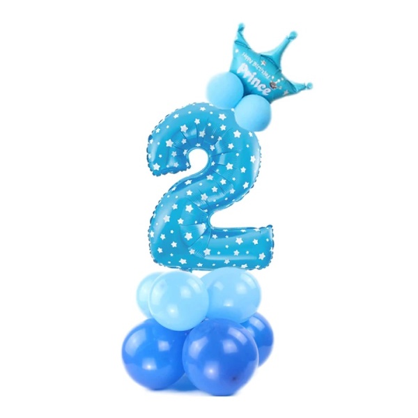 Balónový set Číslica 2 s korunkou na podstavci modrá
