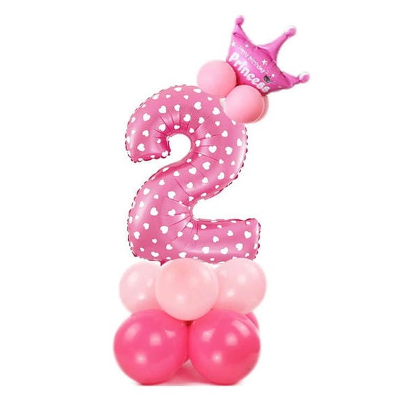 Balónový set Číslica 2 s korunkou na podstavci ružová