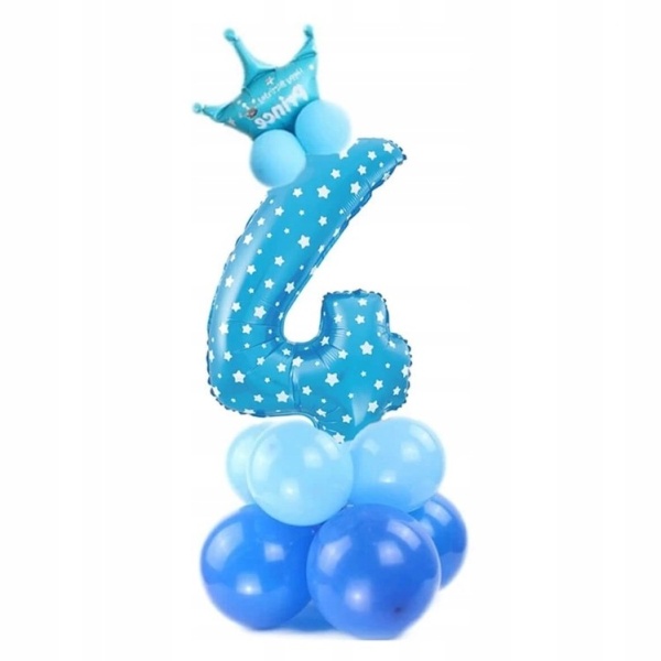 Balónový set Číslica 4 s korunkou na podstavci modrá