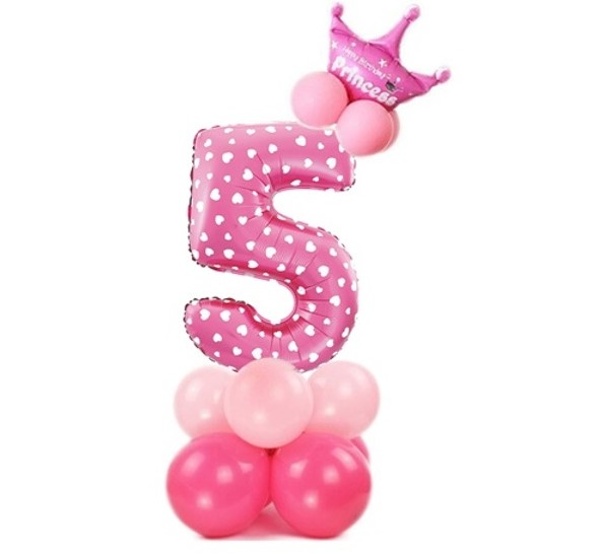 Balónový set Číslica 5 s korunkou na podstavci ružová