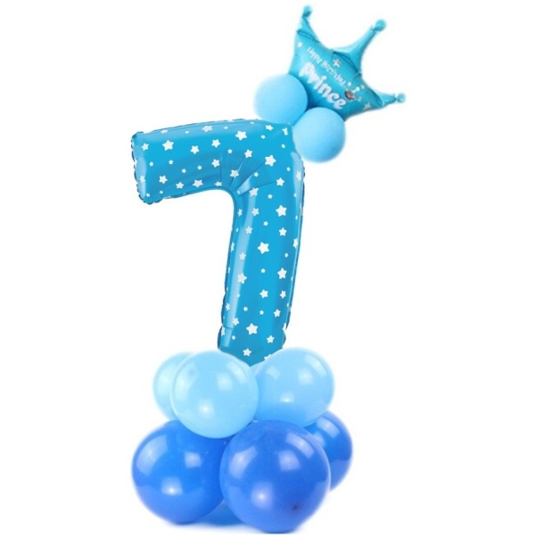 Balónový set Číslice 7 s korunkou na podstavci modrá