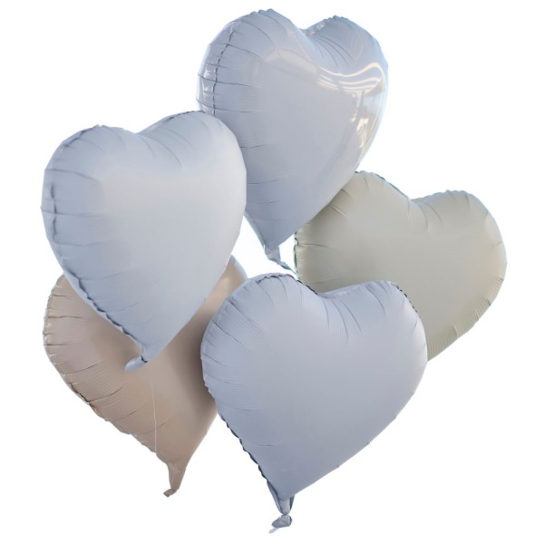 Balóniky fóliové Srdce šedé/béžové/biele 45 cm, 5 ks