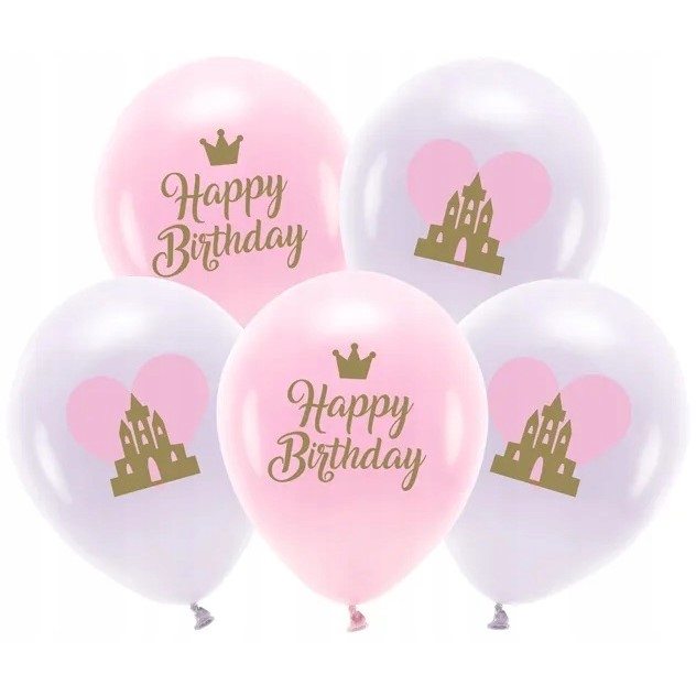 Balniky latexov ECO Happy Birthday Princess mix 33 cm 5 ks