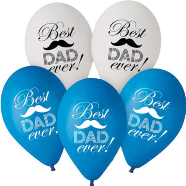 Balóniky latexové biela/modrá Best Dad Ever 30 cm 5 ks