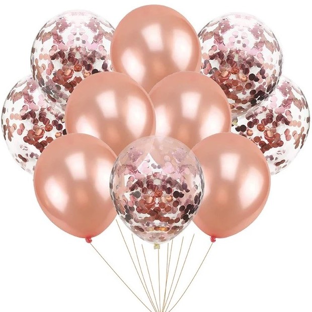 Balniky latexov chrmov/s konfetami Rose Gold 30 cm 10 ks