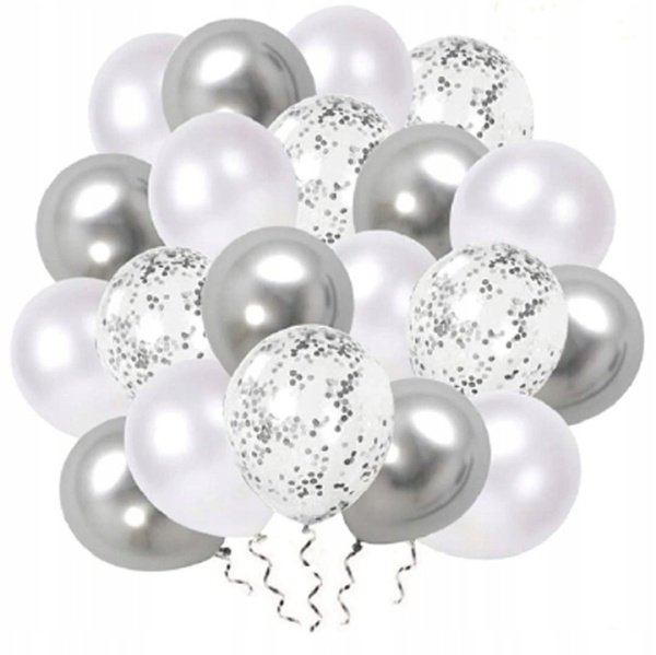 Balniky latexov metalick/s konfetami strieborn 30 cm 20 ks