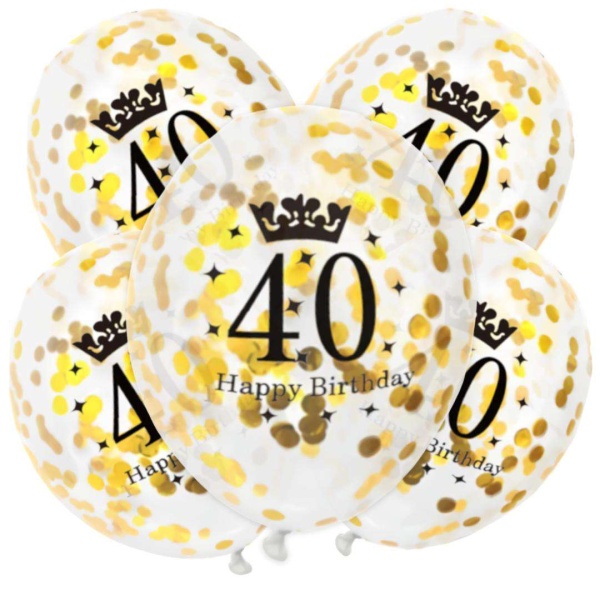 Balniky latexov transparentn s konfetami 40. narodeniny zlat 30 cm, 1 ks