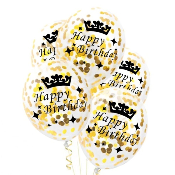 Balniky latexov transparentn s konfetami Happy Birthday zlat 30 cm, 1 ks