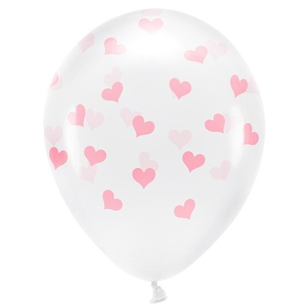 Balniky latexov transparentn s ruovmi srdiekami 30 cm 6 ks