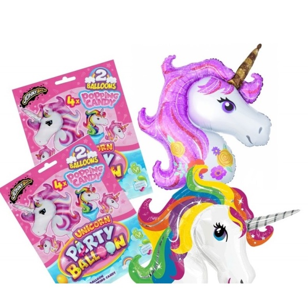 E-shop Balóniky so sladkosťou Unicorn 2 balóniky 40 cm + cukrový prášok 4x2 g