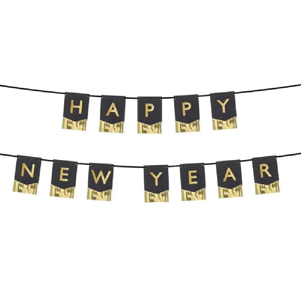 Banner ierny Happy New Year 135 x 16,5 cm