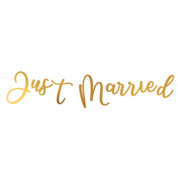 E-shop Banner svadobný Just married zlatý 91,5 cm