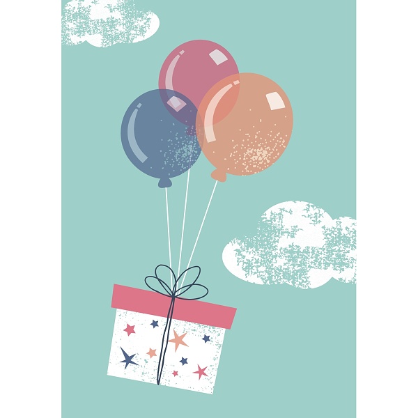 Blahoželanie s obálkou Darček s balónikmi