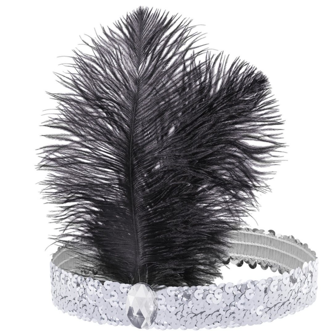 Čelenka flitrová stříbrná s peřím