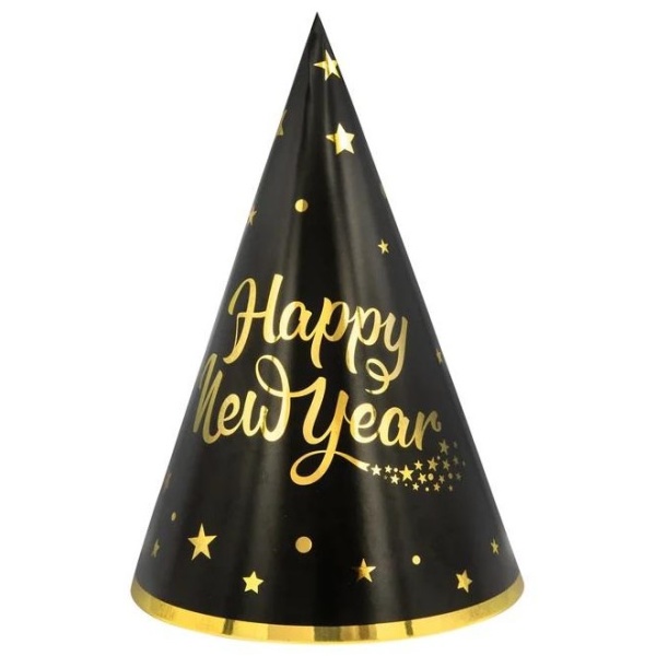 �iapka papierov� Happy New Year �ierno-zlat� 21 cm 6 ks