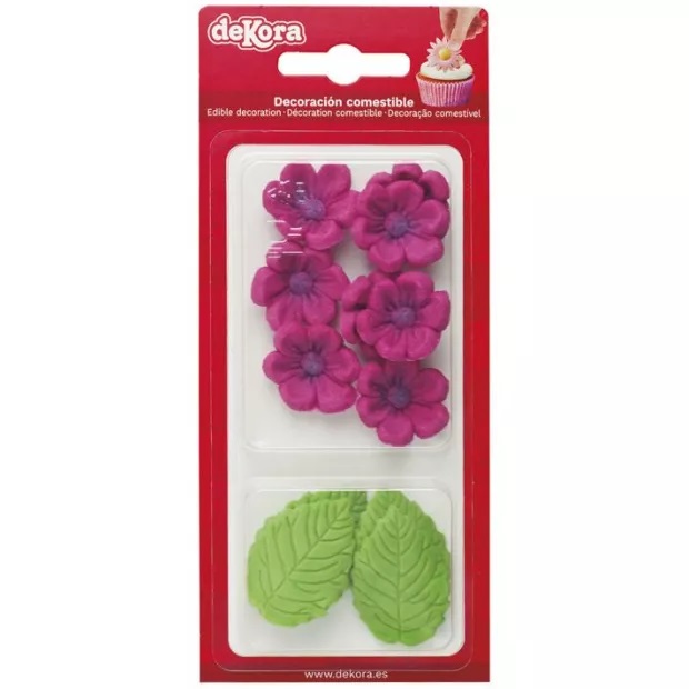 E-shop Cukrové dekorácie Kvety fuchsiové a listy 13 ks