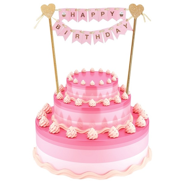 DEKORÁCIA na tortu Happy Birthday svetlo ružová 25 cm