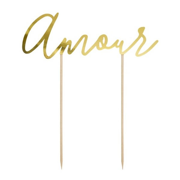 DEKORÁCIA na tortu - nápis Amour zlatý 22,5cm