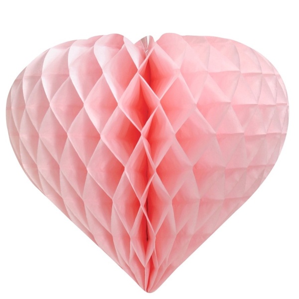 DEKORÁCIA závesná Srdce voštinové svetlo ružové 26cm