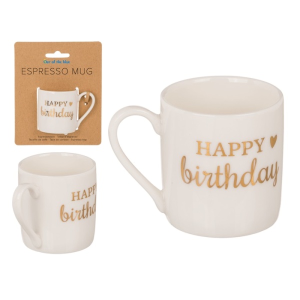 E-shop Darčekový hrnček na espresso zlatý nápis Happy Birthday